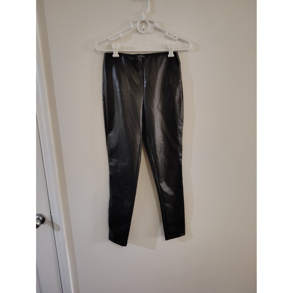 One5One Leatherette Black Faux Leather Leggings High Rise Skinny Pants Womens S